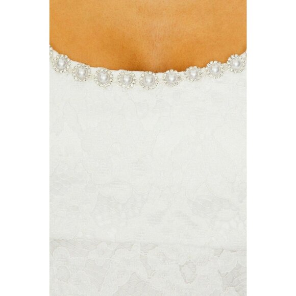 LIKELY Isa Dress in White 6 New Womens Lace Crystal Pearl Trim Mini - Picture 4 of 15